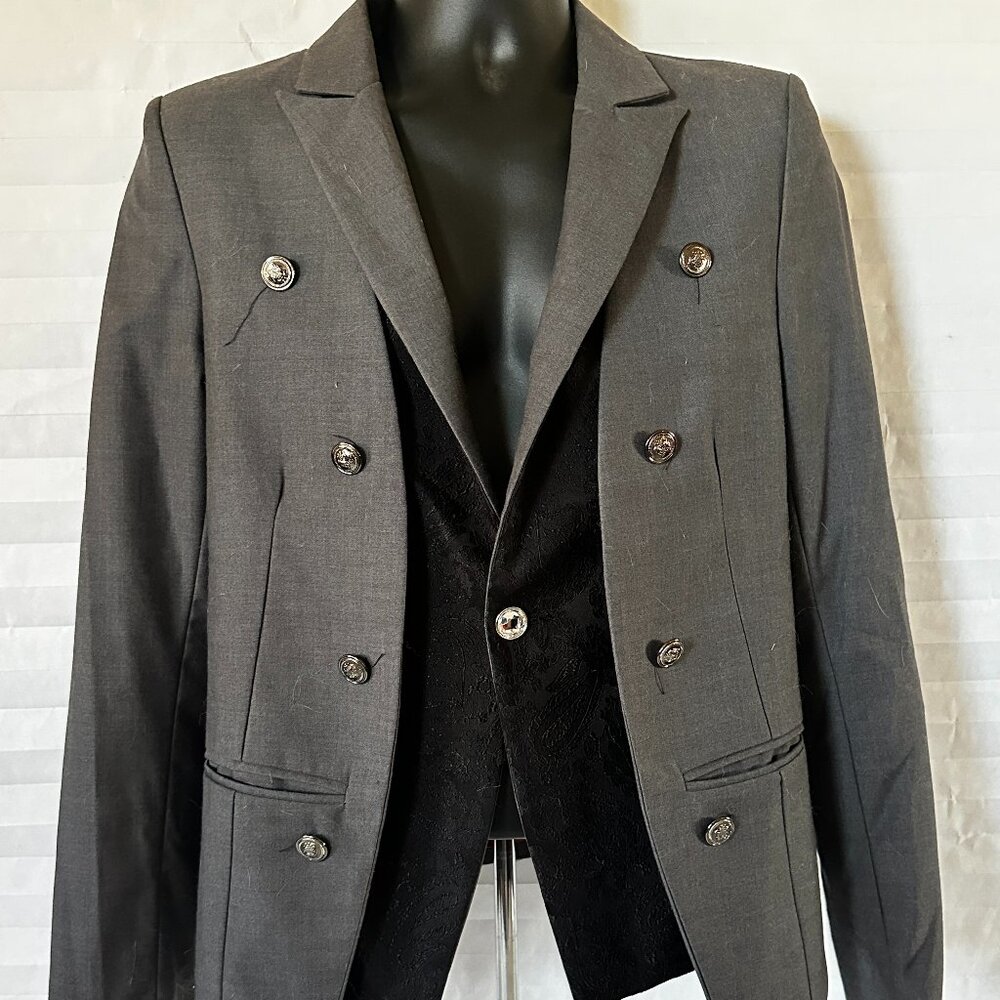 Tasso Men’s Gray Double Breasted Jacket | Black Brocade | Red Lining
